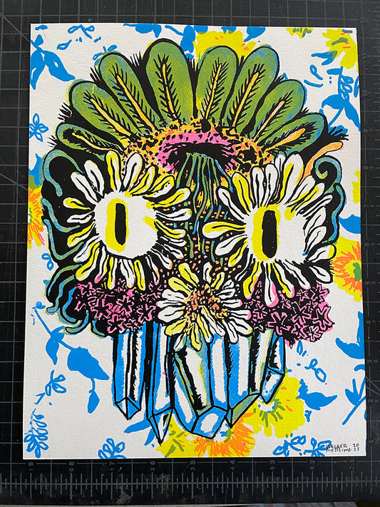 Flower Crystal Skull Screenprint